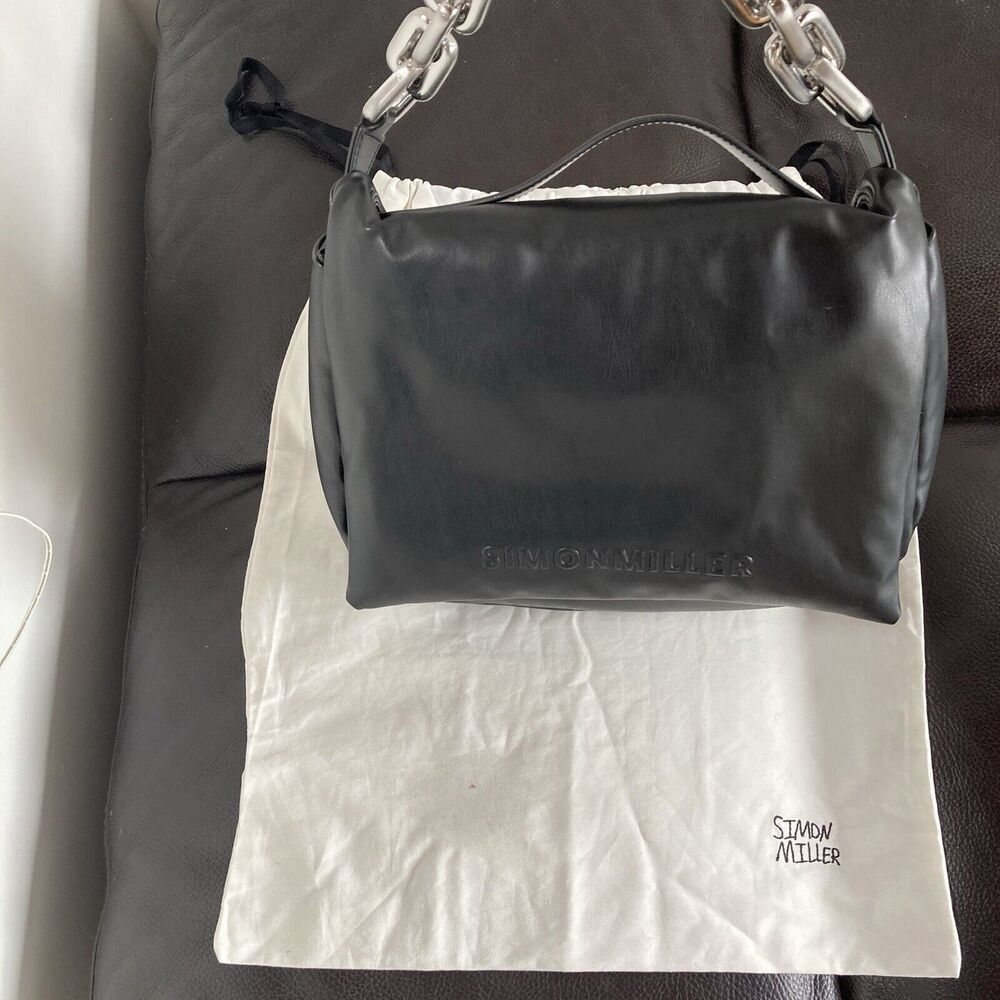 Simon Miller Black Leather Shoulder Bag with Silver Chain Handle - Picture 11 of 15